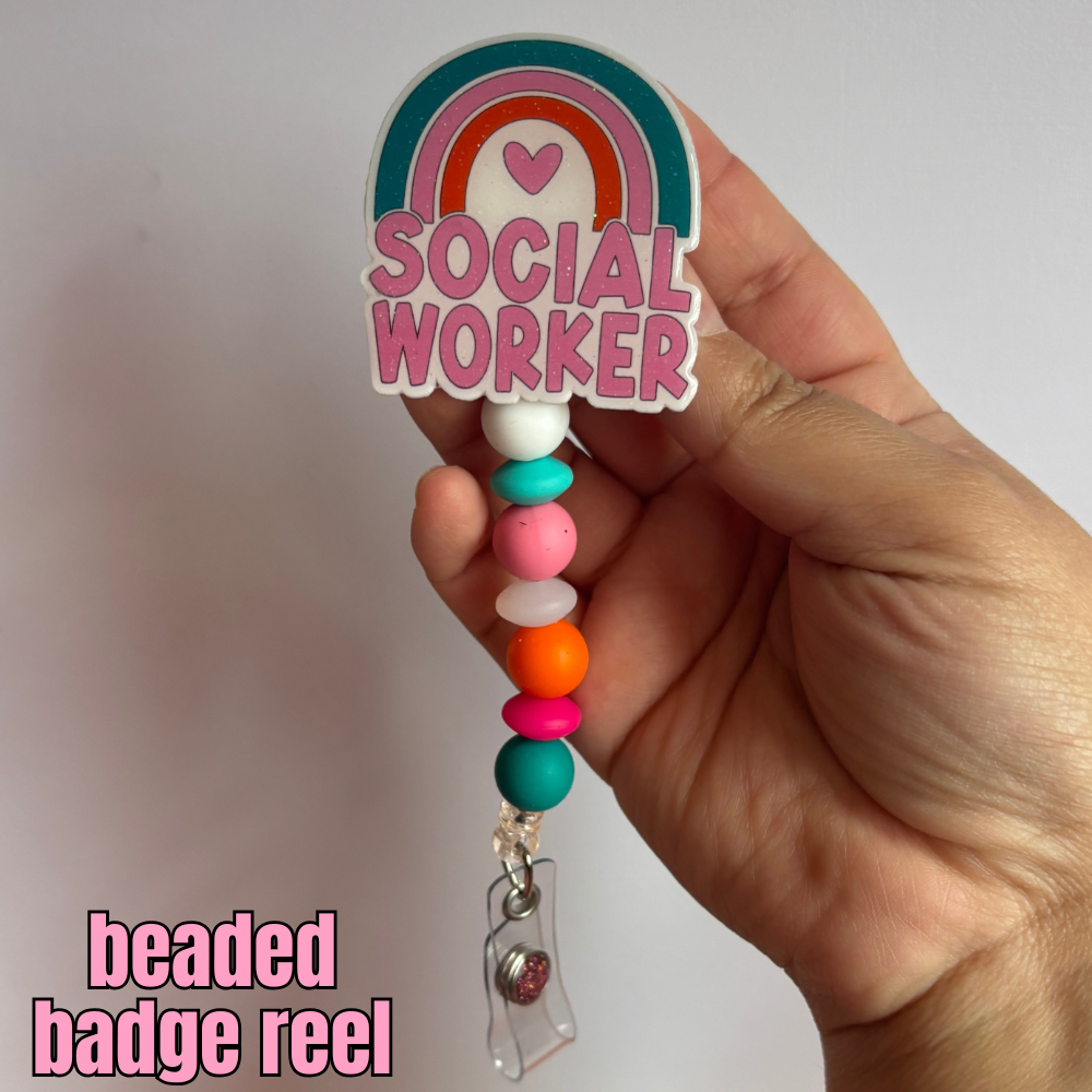 social worker beaded badge reel