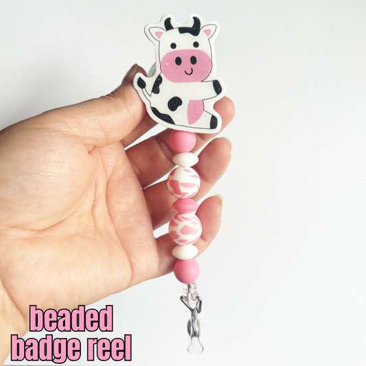 cow beaded badge reel