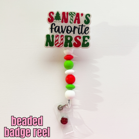 xmas nurse beaded badge reel