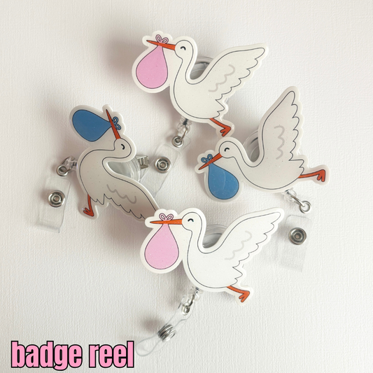 stork, labor and delivery nurse badge reel