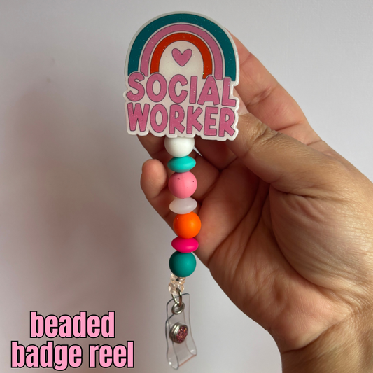 social worker beaded badge reel