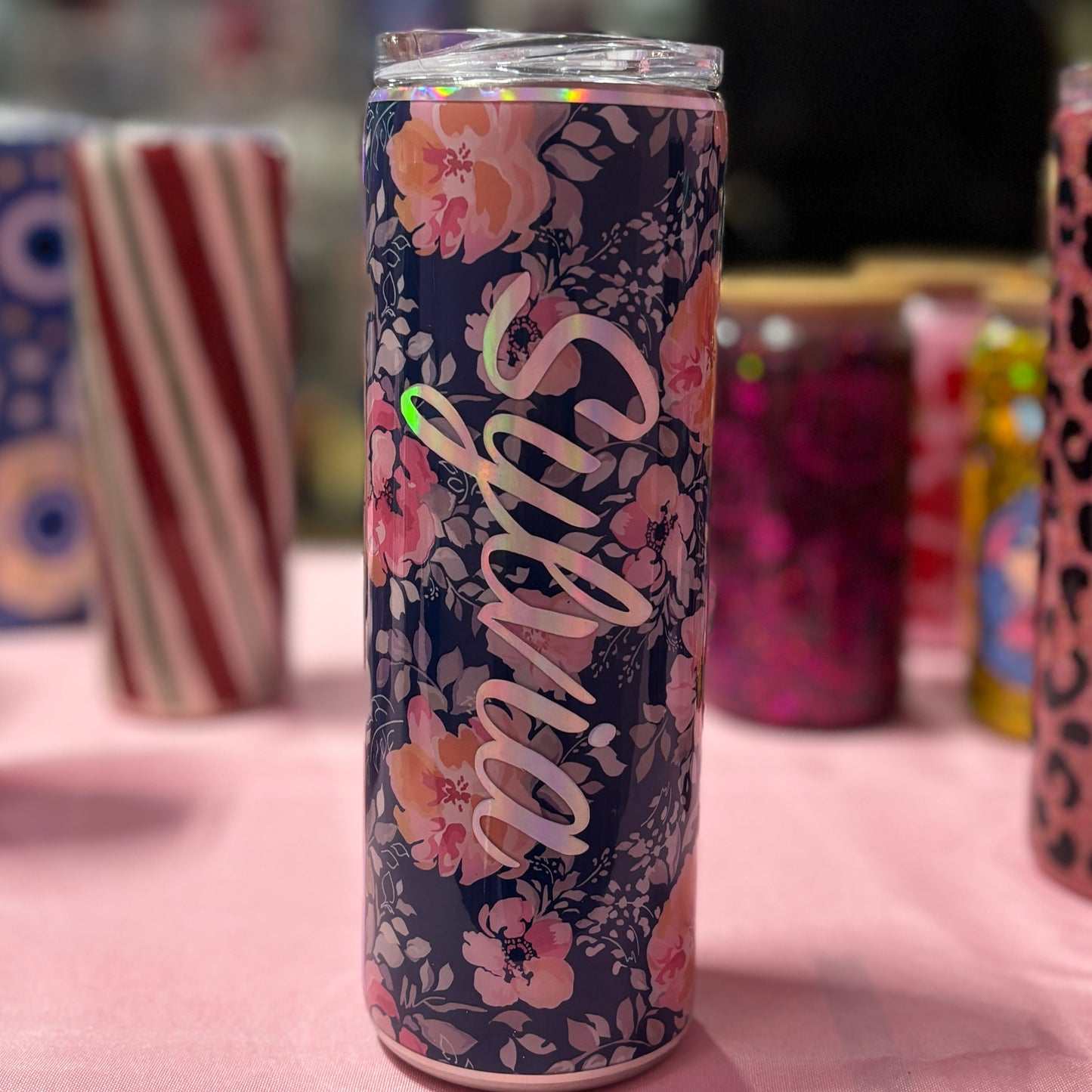 personalized floral scripture tumbler